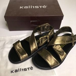 Kalliste Dark Gold Leather Strappy Sandals, NIB